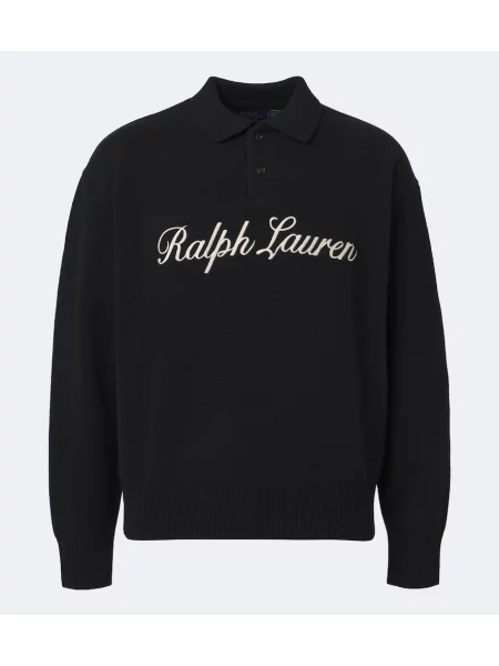 Tricou polo Polo Ralph Lauren de lână cu autograf negru