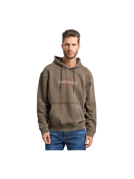 Bluza z kapturem Guess z kapturem brązowa