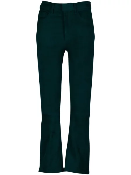 Pantaloni Paula cu talie înaltă din piele de căprioară verde