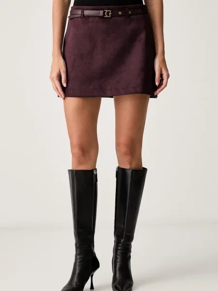 Guess fustă din imitație de piele întoarsă GRACE violet