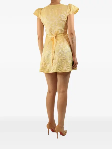 Rochie mini Markarian cu model floral din jacard galben