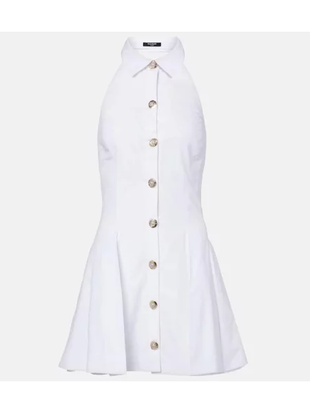 Rochie Balmain din poplin cu gât halter alb