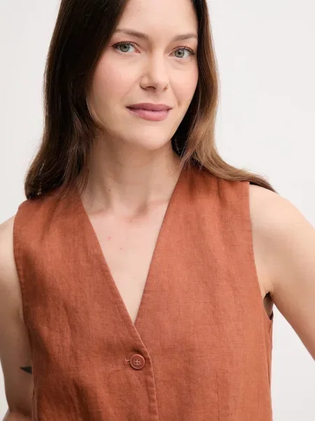 Лляний жилет United Colors of Benetton однобортний бежевий