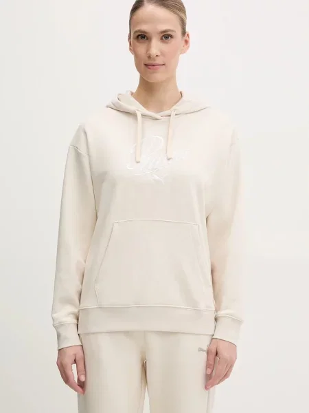 Суичър с качулка Puma с качулка с апликация бежово
