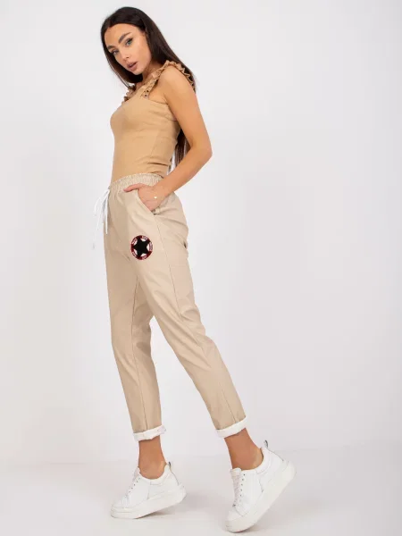 Kožené nohavice Fashionhunters béžová