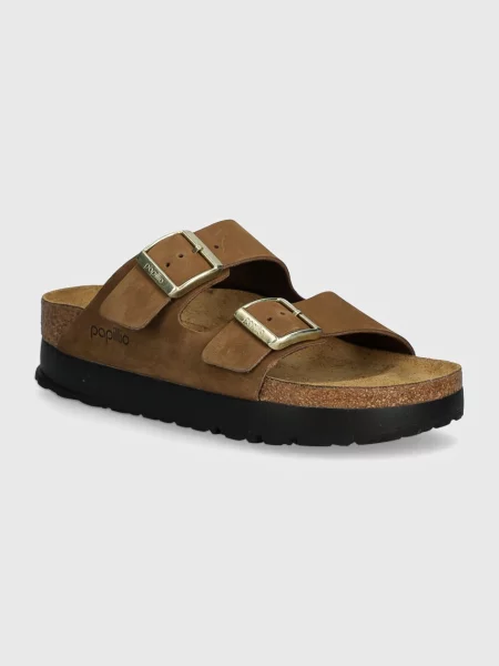 Birkenstock papuci din nubuc Arizona Platform Flex Birkenstock x Papillio cu platforma maro