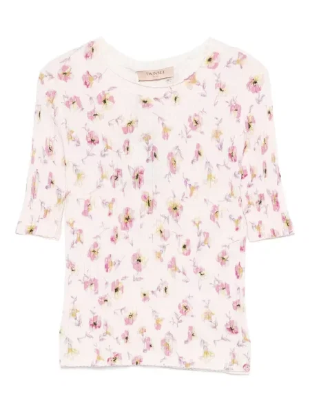 Tricou Twinset cu model floral cu imagine roz