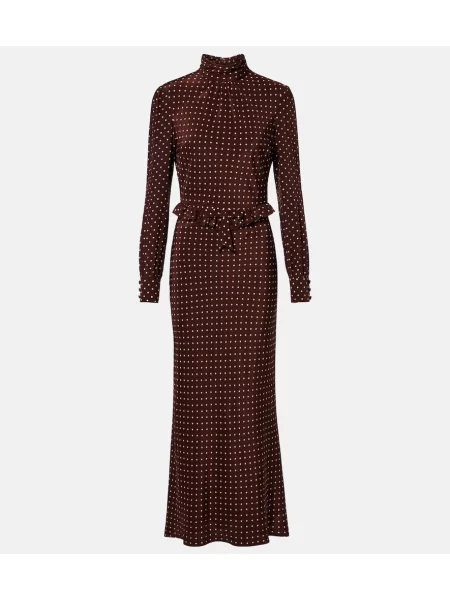 Rochie midi Alessandra Rich cu buline până la genunchi de costum maro