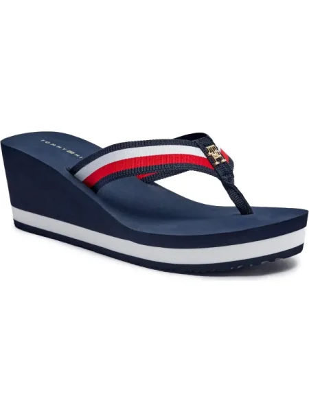Női flip-flop papucs Tommy Hilfiger Corporate Wedge Beach Sandal space blue. Méret: 41 EU kék
