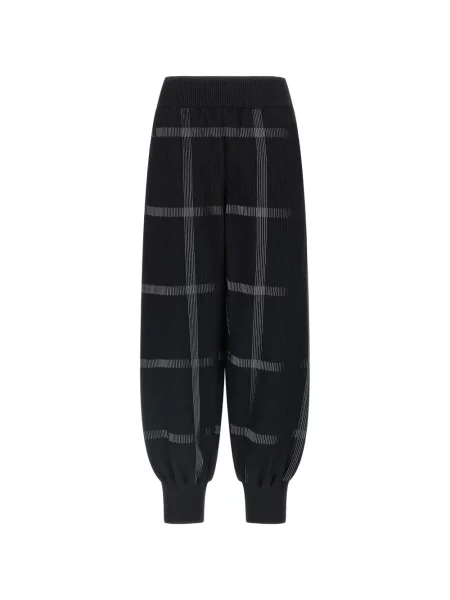 Pantaloni Pleats Please Issey Miyake în carouri tricotate negru
