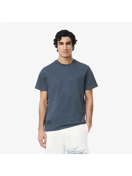 Lacoste T-Shirt Z Grubego Dżerseju Z Efektem Sprania granatowa