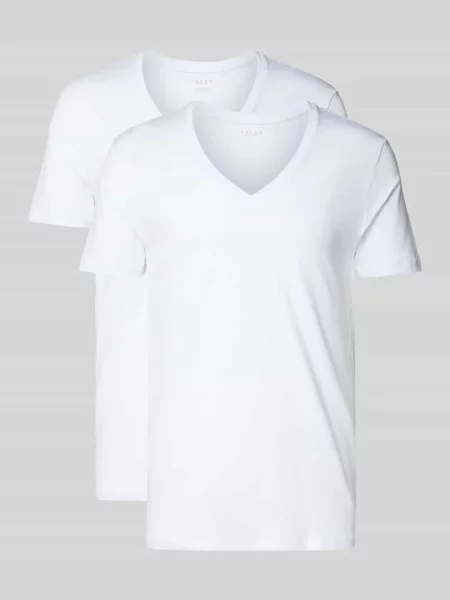 T-shirt o kroju slim fit z dekoltem w serek model ‘Daily Comfort’ Falke biała