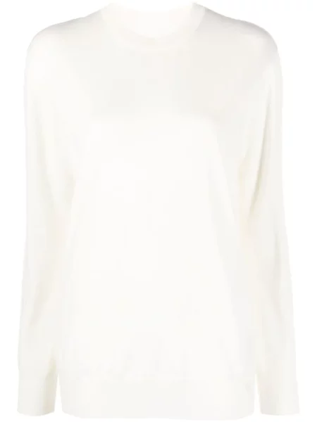 Pulover Jil Sander cu decolteu în U alb