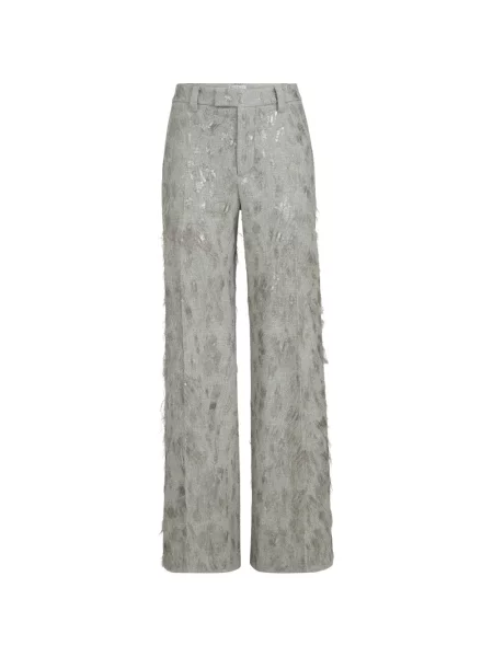 Pantaloni Brunello Cucinelli cu broderie de lână evazate gri