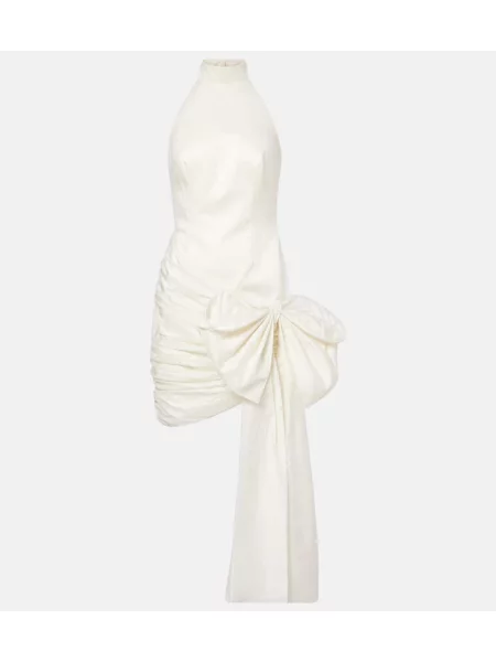 Rochie Rotate cu funde din satin cu gât halter alb