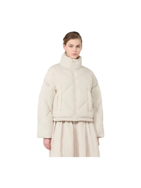 Lniana krótka kurtka puchowa Weekend Max Mara beżowa