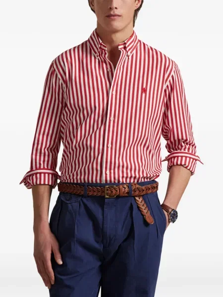 Tricou polo Polo Ralph Lauren cu glugă cu blană cu broderie roșu
