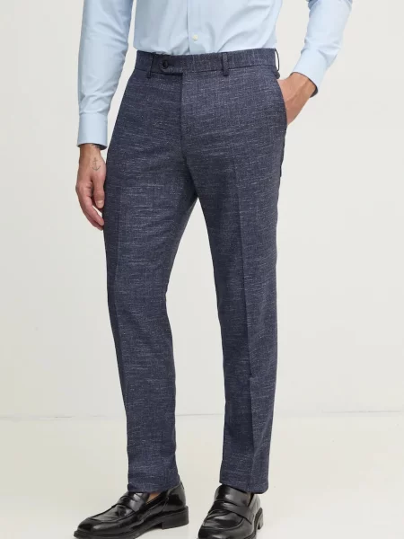 BOSS pantaloni de lână bleumarin cu fason chinos negru