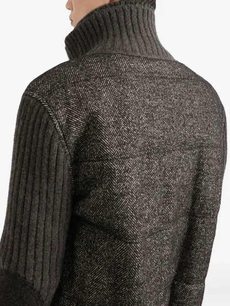 Geacă bomber Dolce & Gabbana tricotate cu model herringbone gri