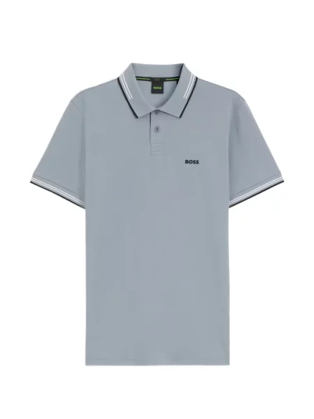 Tricou polo Boss cu dungi stretch gri