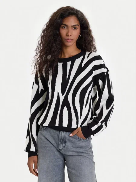 VERO MODA Sveter VMSilje krémová / čierna biela
