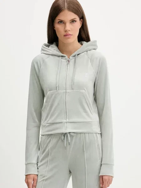 Juicy Couture bluza welurowa z kapturem gładka szary