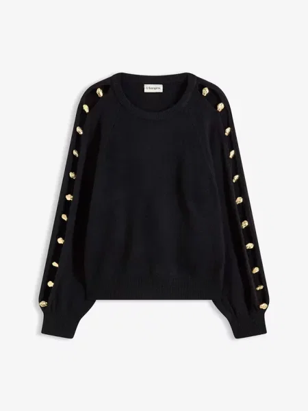 Sweter z metalowymi perełkami czarny