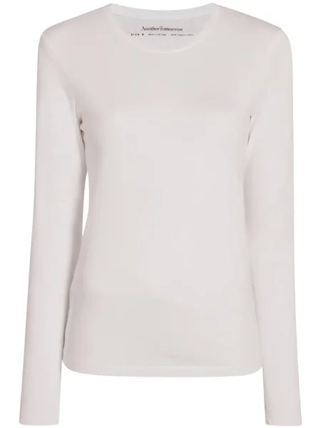 Tricou Another Tomorrow cu decolteu rotund alb