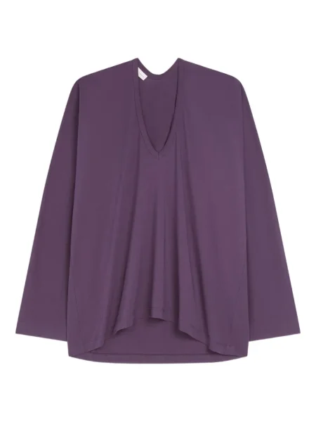 Długa koszulka Dries Van Noten z dekoltem w serek fioletowa