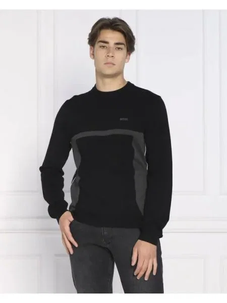 BOSS GREEN Pulover Reloko cu adaos de lână negru