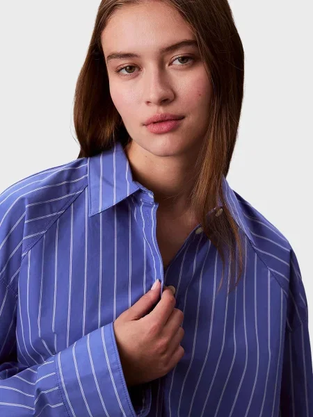 Смугаста укорочена сорочка Calvin Klein Jeans синя