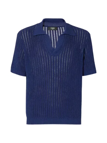 Tricou Fendi tricotate cu decolteu în V albastru