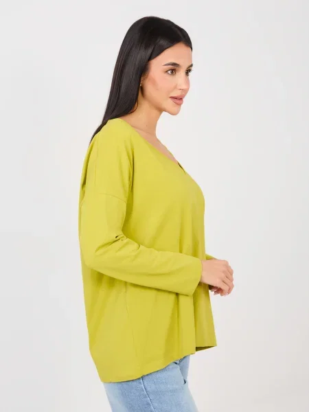 Bluză Rue Paris cu mâneci lungi lungă verde