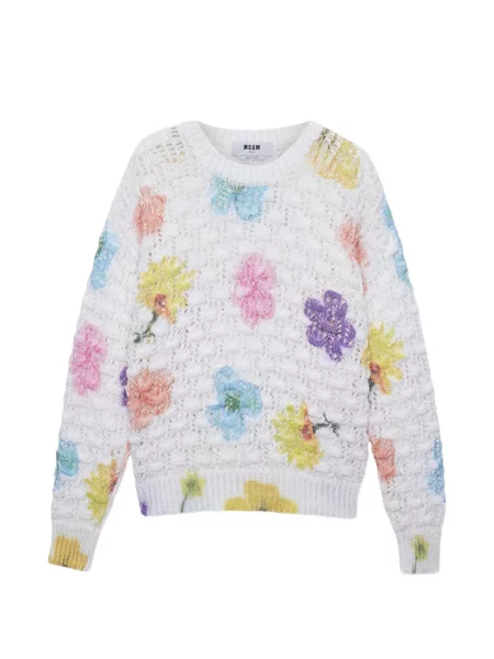 Pulover Msgm cu model floral alb