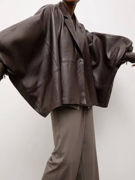 Answear.LAB kurtka oversize skórzana BALO brązowa