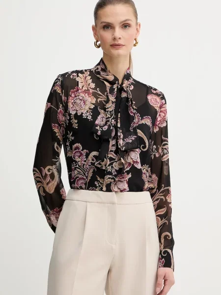 Košulja Marciano Guess VERITY za žene regular s izrezom na vezanje crna