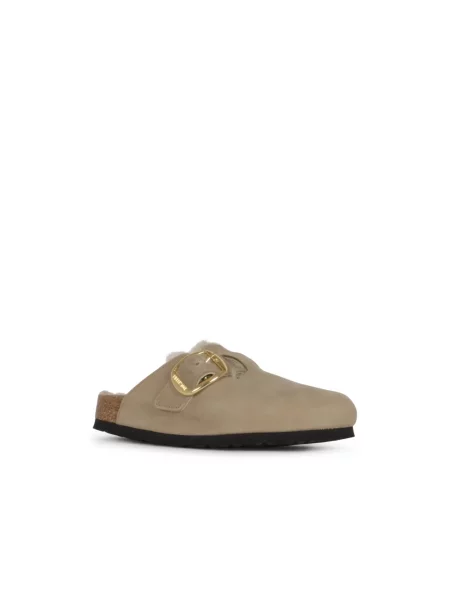 Klapki Birkenstock skórzane na sprzączkę brązowe