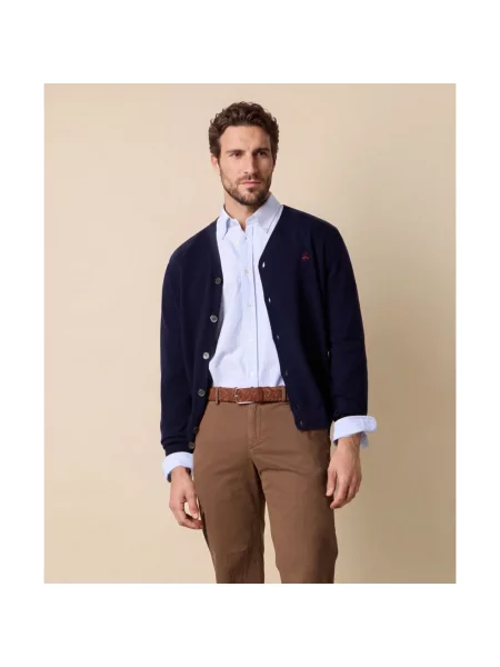Kardigan Brooks Brothers wełniany z logo niebieski