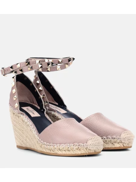 Espadrile Valentino Garavani din piele cu pană roz