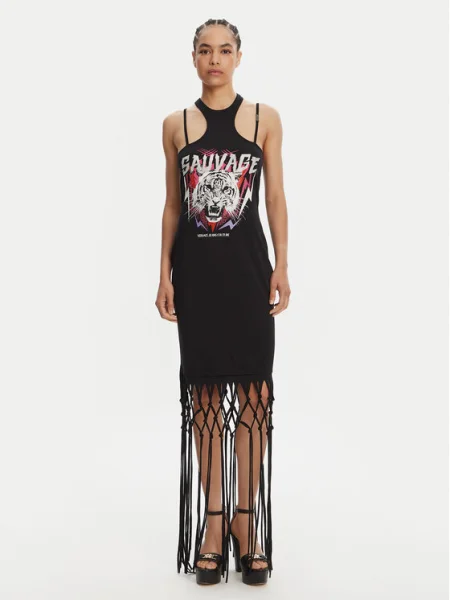 Versace Jeans Couture Ежедневна рокля Logo Fringes черен