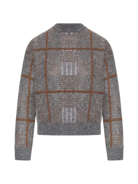 Pulover Max Mara cu paiete în carouri gri
