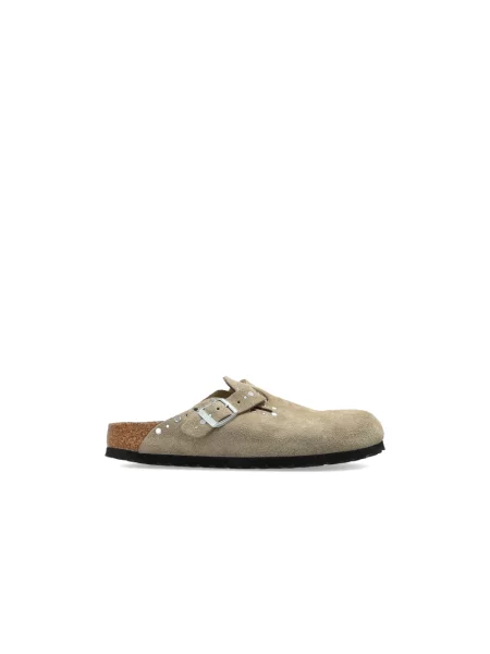 Birkenstock klapki zamszowe Boston Rivet beżowe