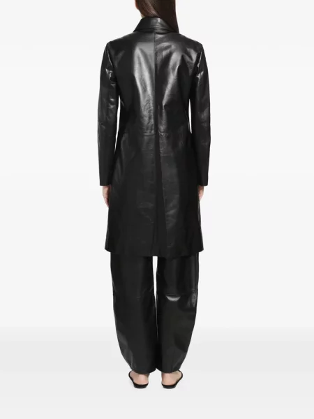 Кожено двуредно палто Jil Sander черно
