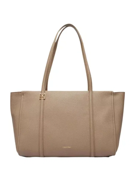 Geantă Calvin Klein Emblem Hw Pebble Tote bej