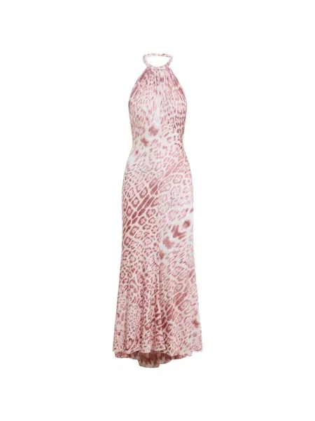 Rochie Roberto Cavalli cu imagine cu model leopard cu gât halter