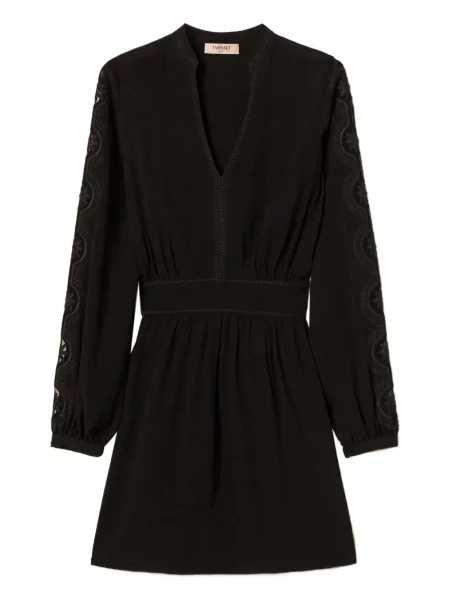 Rochie mini Twinset cu broderie cu decolteu în V de costum negru