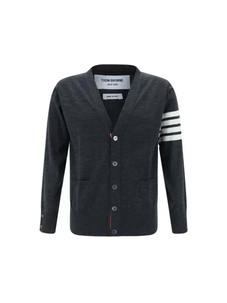 Sweter Thom Browne w paski z paskiem szary