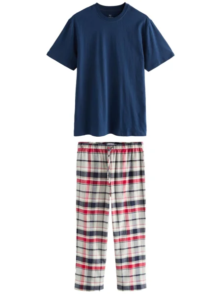 Next Dolga pižama bež / mornarska / grenada / off-bela bela