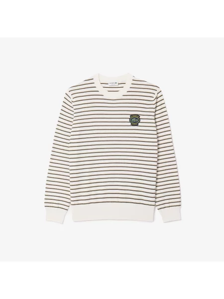 Lacoste Sweter Z Okrągłym Dekoltem I Bawełnianą Naszywką W Paski