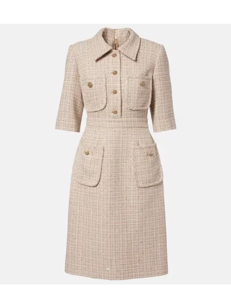 Sukienka midi Elie Saab tweedowa do kolan garniturowa beżowa